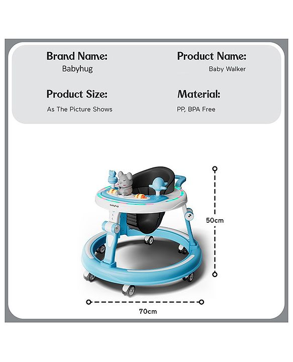 Babyhug 360° Joy Baby Walker with Convertible Feeding & Musical Toy Tray - Pink| Adjustable Height| Compact Fold| Activity cum Push Walker| Smooth Swivel Wheels| Padded Cushion Seat