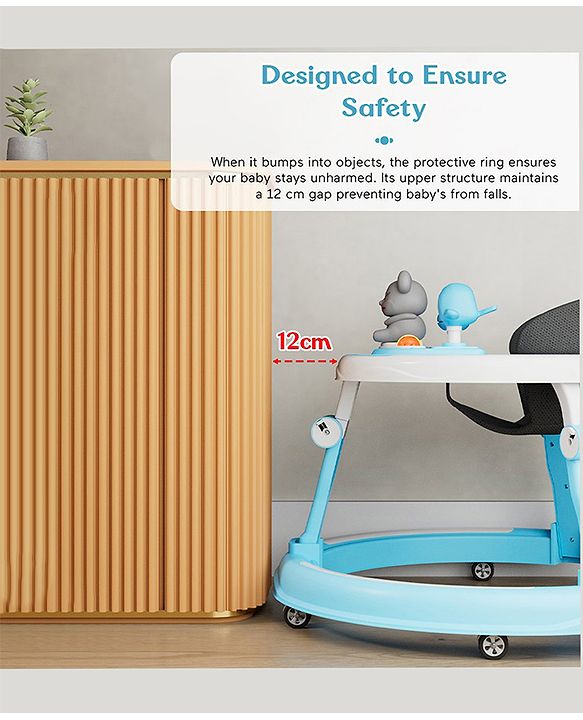 Babyhug 360° Joy Baby Walker with Convertible Feeding & Musical Toy Tray - Pink| Adjustable Height| Compact Fold| Activity cum Push Walker| Smooth Swivel Wheels| Padded Cushion Seat