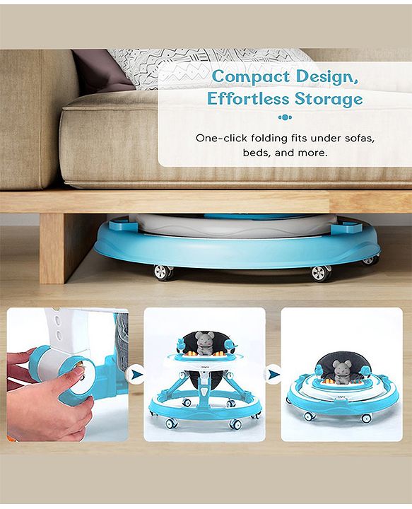 Babyhug 360° Joy Baby Walker with Convertible Feeding & Musical Toy Tray - Pink| Adjustable Height| Compact Fold| Activity cum Push Walker| Smooth Swivel Wheels| Padded Cushion Seat