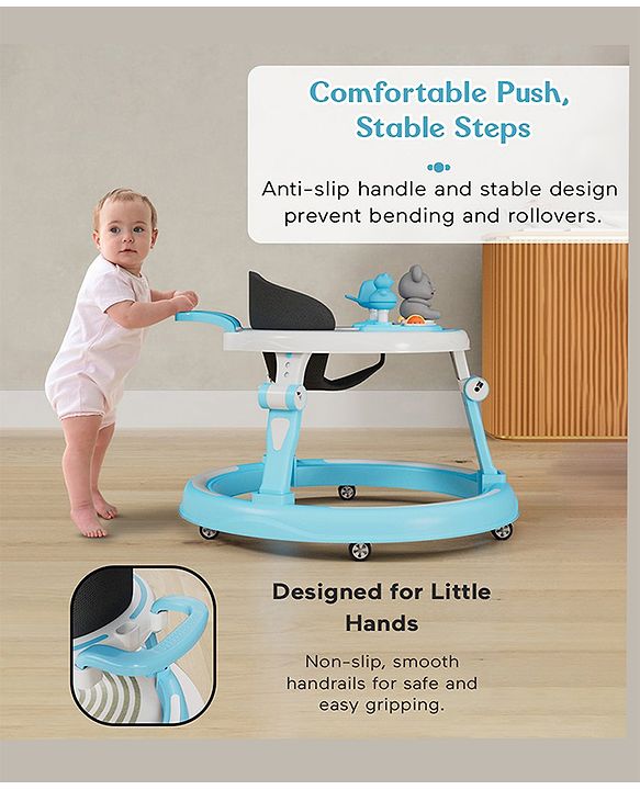 Babyhug 360° Joy Baby Walker with Convertible Feeding & Musical Toy Tray - Pink| Adjustable Height| Compact Fold| Activity cum Push Walker| Smooth Swivel Wheels| Padded Cushion Seat