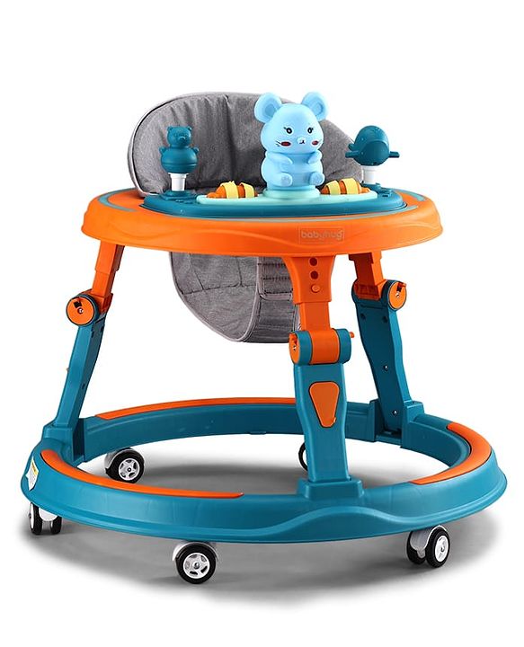 Babyhug 360° Joy Baby Walker with Convertible Feeding & Musical Toy Tray - Pink| Adjustable Height| Compact Fold| Activity cum Push Walker| Smooth Swivel Wheels| Padded Cushion Seat