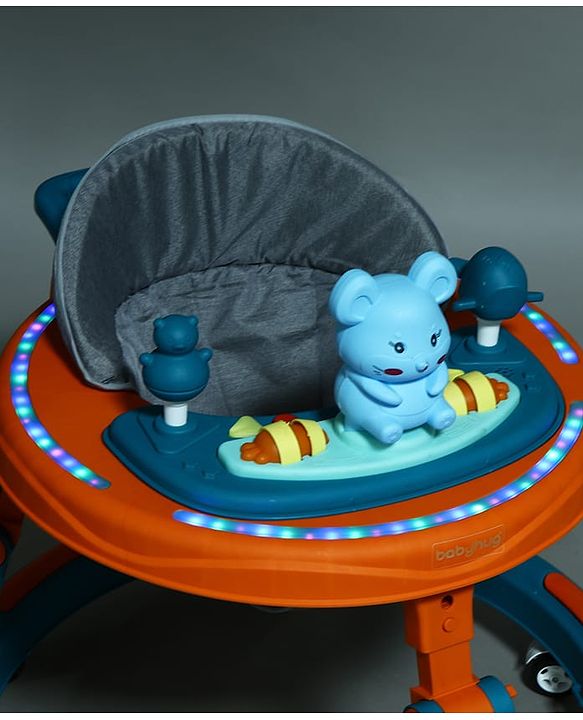 Babyhug 360° Joy Baby Walker with Convertible Feeding & Musical Toy Tray - Pink| Adjustable Height| Compact Fold| Activity cum Push Walker| Smooth Swivel Wheels| Padded Cushion Seat