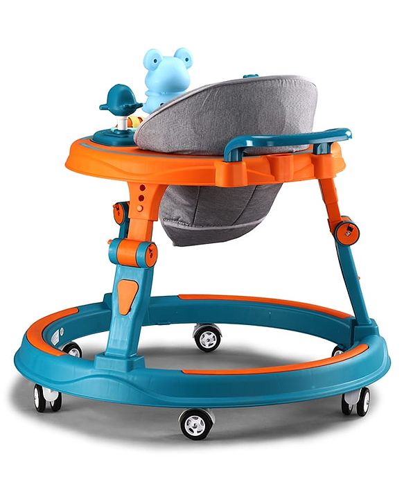 Babyhug 360° Joy Baby Walker with Convertible Feeding & Musical Toy Tray - Pink| Adjustable Height| Compact Fold| Activity cum Push Walker| Smooth Swivel Wheels| Padded Cushion Seat