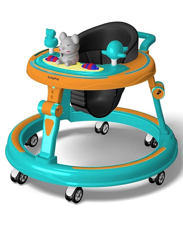 Babyhug 360° Joy Baby Walker with Convertible Feeding & Musical Toy Tray - Pink| Adjustable Height| Compact Fold| Activity cum Push Walker| Smooth Swivel Wheels| Padded Cushion Seat