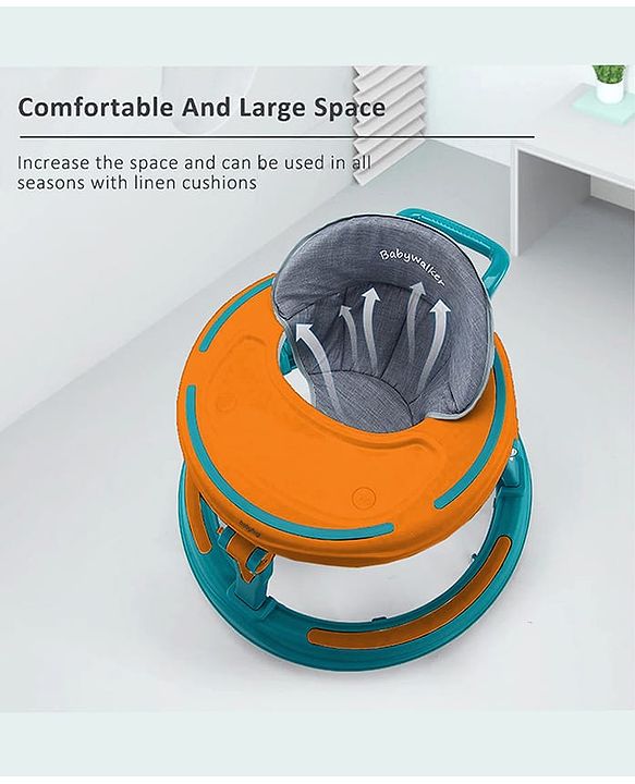 Babyhug 360° Joy Baby Walker with Convertible Feeding & Musical Toy Tray - Pink| Adjustable Height| Compact Fold| Activity cum Push Walker| Smooth Swivel Wheels| Padded Cushion Seat