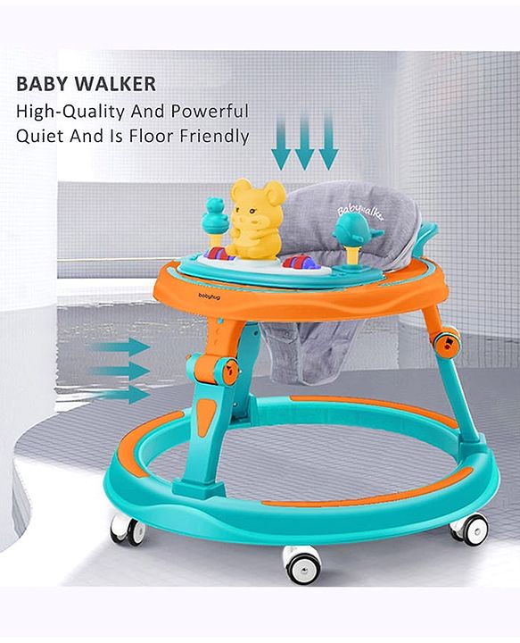 Babyhug 360° Joy Baby Walker with Convertible Feeding & Musical Toy Tray - Pink| Adjustable Height| Compact Fold| Activity cum Push Walker| Smooth Swivel Wheels| Padded Cushion Seat