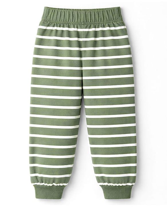 Babyhug Disney Single Jersey Knit Half Sleeves Striped Night Suit with Mickey & Pluto Graphic - Green