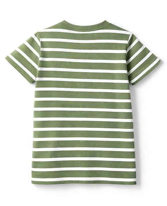 Babyhug Disney Single Jersey Knit Half Sleeves Striped Night Suit with Mickey & Pluto Graphic - Green