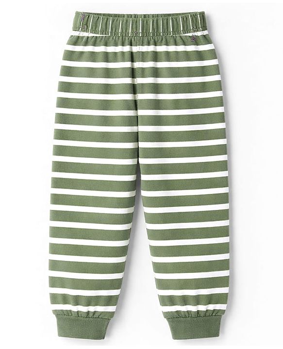 Babyhug Disney Single Jersey Knit Half Sleeves Striped Night Suit with Mickey & Pluto Graphic - Green