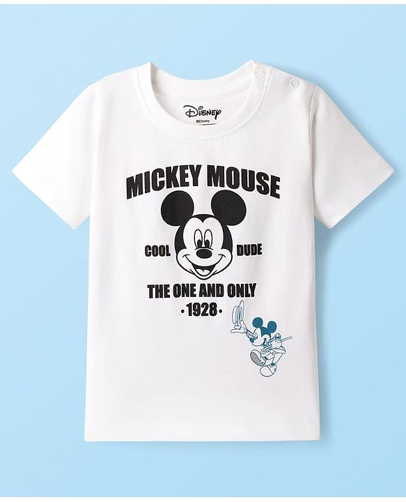 Babyhug Disney Single Jersey Knit Drop Shoulder Half Sleeves T-Shirt & Track Pant Set with Mickey Mouse Graphic - Navy Blue & White