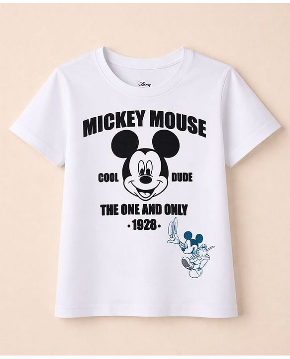 Babyhug Disney Single Jersey Knit Drop Shoulder Half Sleeves T-Shirt & Track Pant Set with Mickey Mouse Graphic - Navy Blue & White