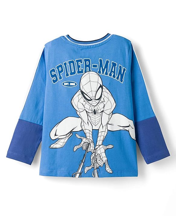Pine Kids Marvel Single Jersey Knit Full Sleeves T-Shirt with Front & Back T-Shirt with Spiderman Graphic - Blue