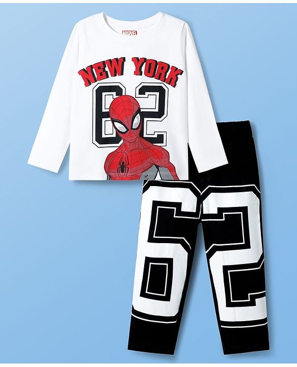 Pine Kids Marvel Single Jersey Knit Full Sleeves Night Suit With Spider-Man Graphics - Multicolor