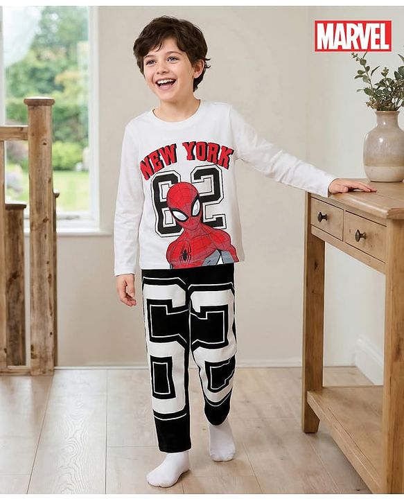 Pine Kids Marvel Single Jersey Knit Full Sleeves Night Suit With Spider-Man Graphics - Multicolor