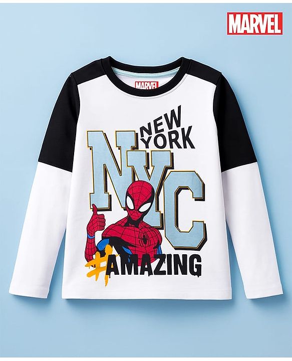 Pine Kids Marvel Single Jersey Knit Full Sleeves Cut & Sew T-Shirt with Spiderman Graphic - Multicolor