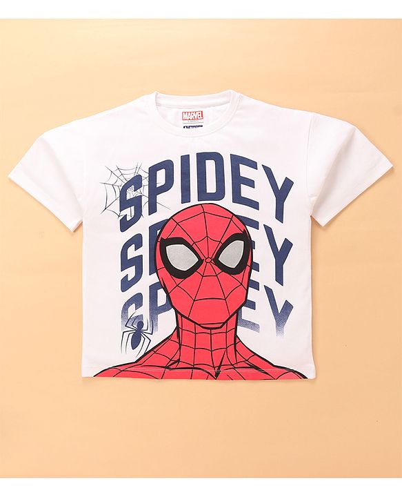 Pine Kids Marvel Terry Knit Full Sleeves Oversized T-Shirt & Track Pant with Spider-Man Graphic & Badge Detailing - White & Blue