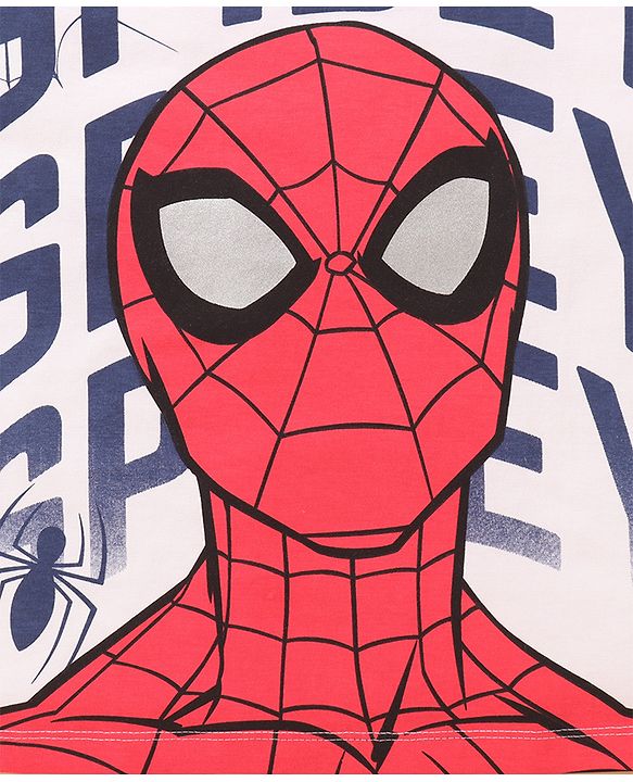Pine Kids Marvel Terry Knit Full Sleeves Oversized T-Shirt & Track Pant with Spider-Man Graphic & Badge Detailing - White & Blue