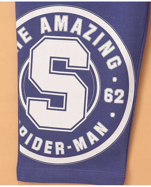Pine Kids Marvel Terry Knit Full Sleeves Oversized T-Shirt & Track Pant with Spider-Man Graphic & Badge Detailing - White & Blue