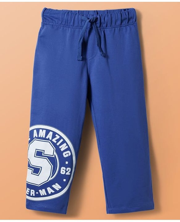 Pine Kids Marvel Terry Knit Full Sleeves Oversized T-Shirt & Track Pant with Spider-Man Graphic & Badge Detailing - White & Blue