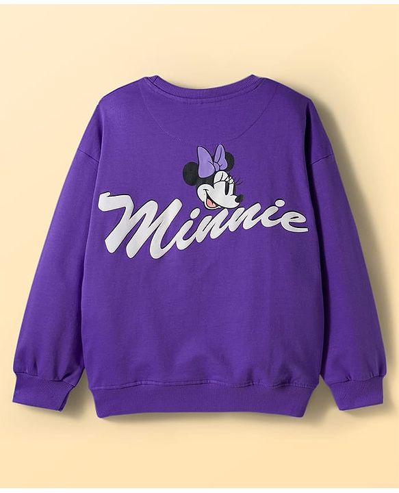 Pine Kids Disney Terry Knit Drop Shoulder Full Sleeves T-Shirt & Lounge Pant Set with Minnie Mouse Graphic - Purple