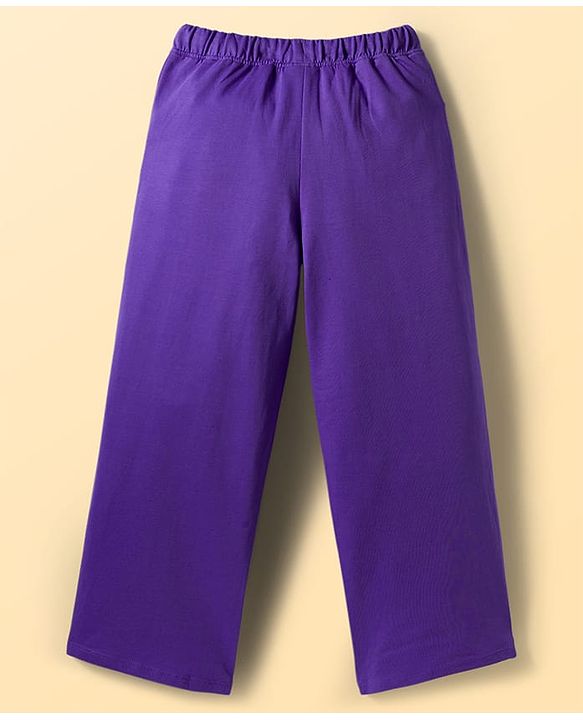 Pine Kids Disney Terry Knit Drop Shoulder Full Sleeves T-Shirt & Lounge Pant Set with Minnie Mouse Graphic - Purple