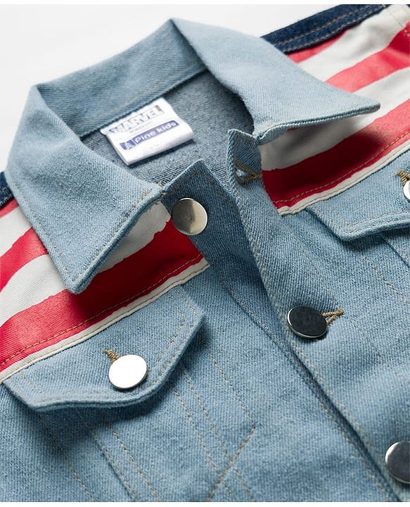 Pine Kids Marvel Woven Full Sleeves Cut & Sew Denim Jacket With Front and Back Captain America Graphics - Light Blue
