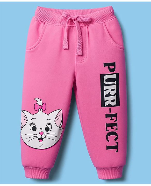 Babyhug Disney Terry Knit Full Sleeves T-Shirt & Track Pant Set with Marie Graphic - Pink & White