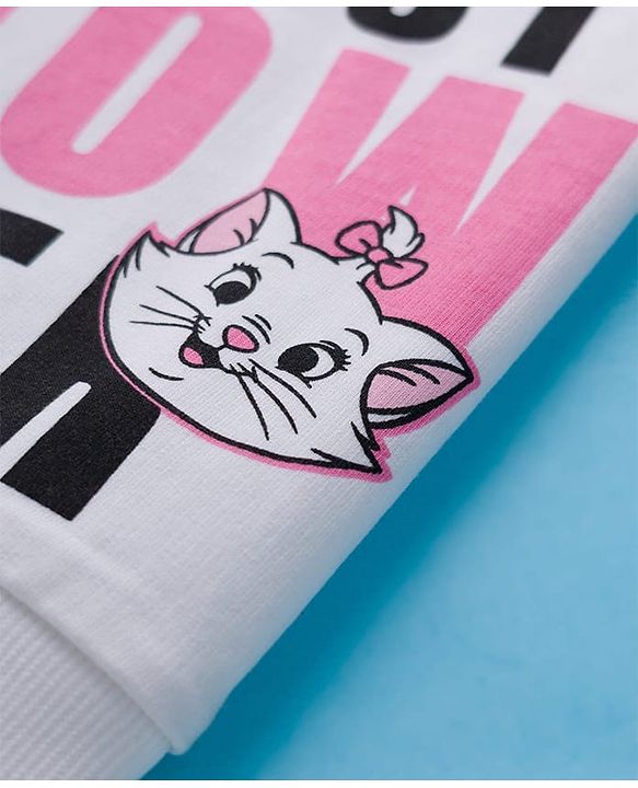 Babyhug Disney Terry Knit Full Sleeves T-Shirt & Track Pant Set with Marie Graphic - Pink & White