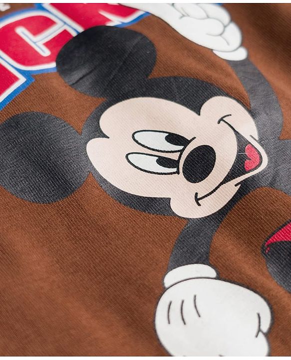 Babyhug Disney Single Jersey Knit Full Sleeves T-Shirt with Mickey Mouse Front & Back Graphic - Brown