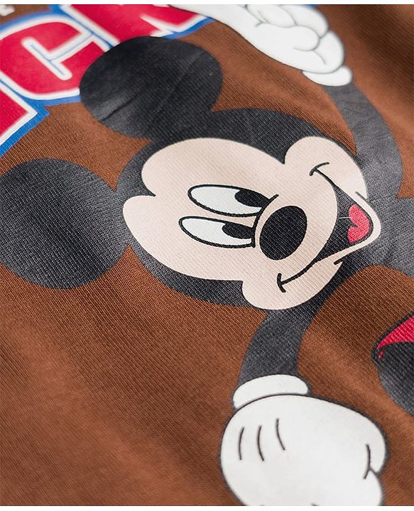 Babyhug Disney Single Jersey Knit Full Sleeves T-Shirt with Mickey Mouse Front & Back Graphic - Brown