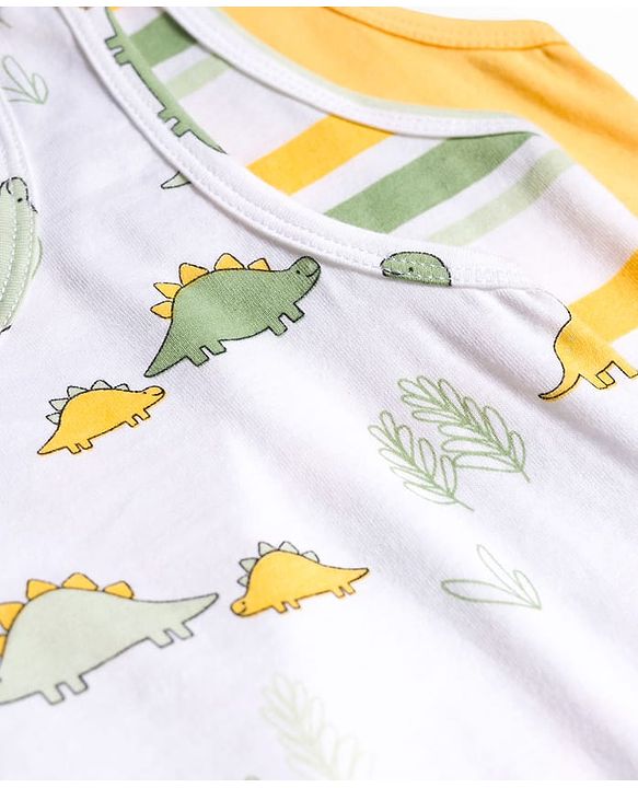 Babyhug 100% Cotton Knit Sleeveless Sando with Dino Print Pack of 3 - Multicolor