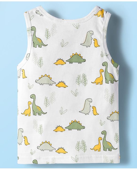 Babyhug 100% Cotton Knit Sleeveless Sando with Dino Print Pack of 3 - Multicolor
