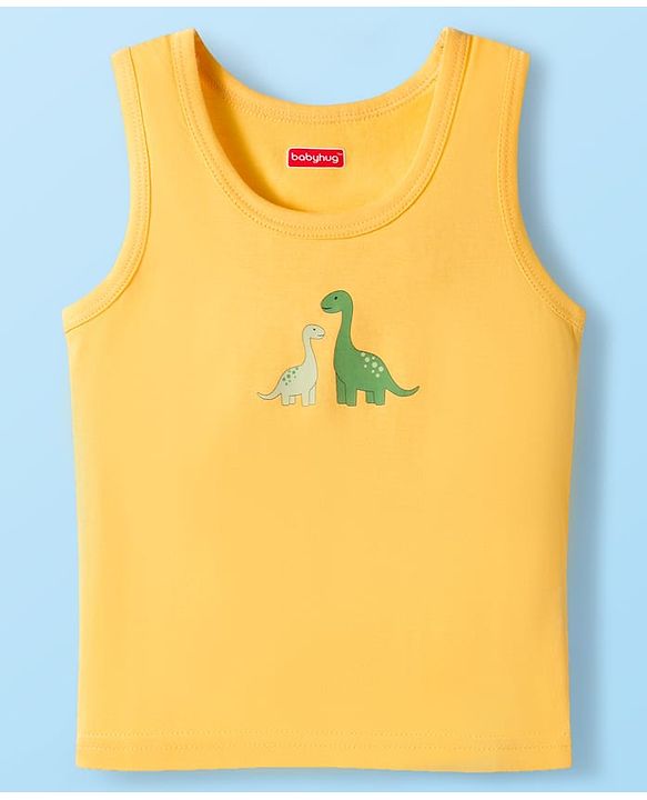 Babyhug 100% Cotton Knit Sleeveless Sando with Dino Print Pack of 3 - Multicolor