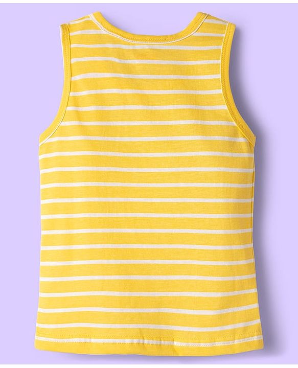 Babyhug 100% Cotton Knit Sleeveless Sando with Dino Print & Stripes Pack of 3 - Yellow White & Light Blue