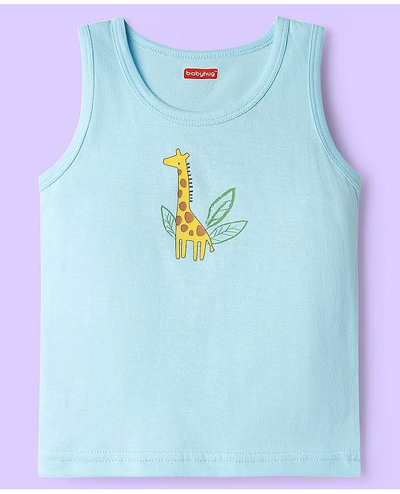 Babyhug 100% Cotton Knit Sleeveless Sando with Dino Print & Stripes Pack of 3 - Yellow White & Light Blue