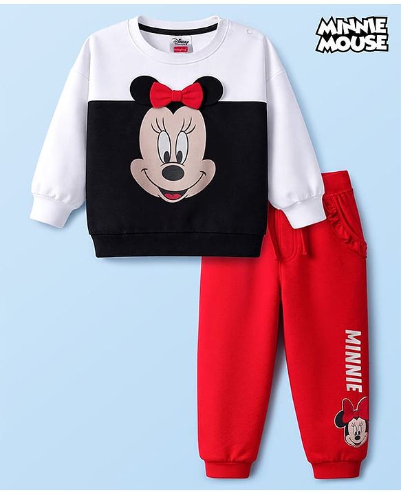 Babyhug Disney Terry Knit Full Sleeves T-Shirt & Track Pant with Minnie Mouse & Bow Detailing - Multicolor