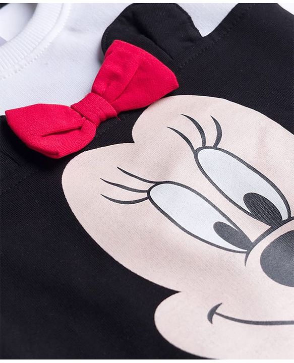 Babyhug Disney Terry Knit Full Sleeves T-Shirt & Track Pant with Minnie Mouse & Bow Detailing - Multicolor