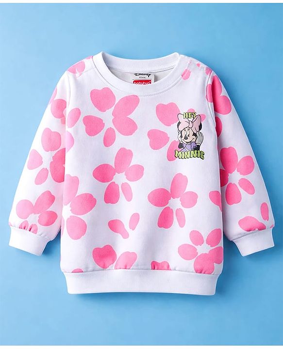 Babyhug Disney Terry Knit Full Sleeves T-Shirt & Track Pant with Minnie Mouse Graphic & Badge Detailing - White
