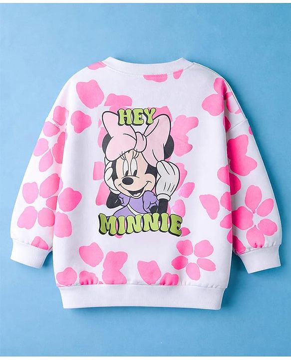 Babyhug Disney Terry Knit Full Sleeves T-Shirt & Track Pant with Minnie Mouse Graphic & Badge Detailing - White
