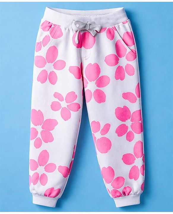 Babyhug Disney Terry Knit Full Sleeves T-Shirt & Track Pant with Minnie Mouse Graphic & Badge Detailing - White