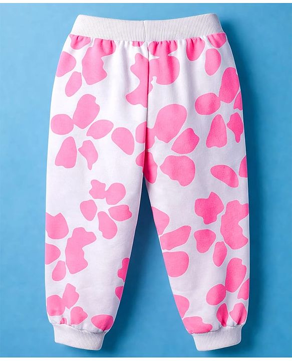 Babyhug Disney Terry Knit Full Sleeves T-Shirt & Track Pant with Minnie Mouse Graphic & Badge Detailing - White