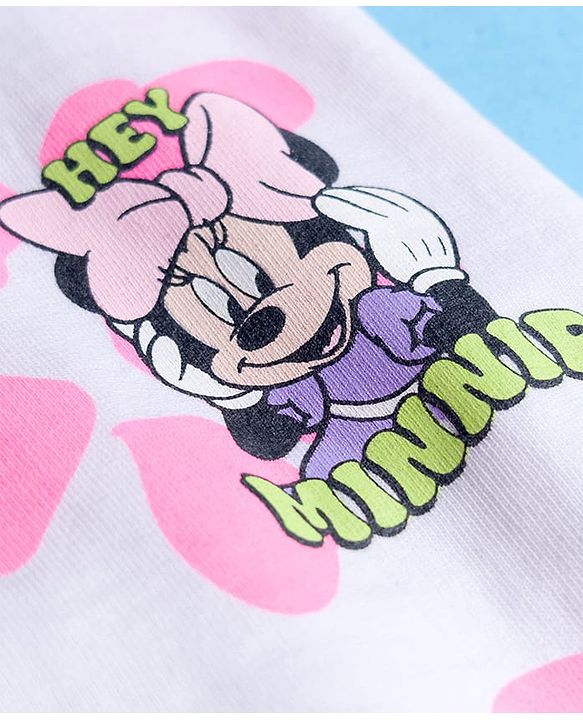 Babyhug Disney Terry Knit Full Sleeves T-Shirt & Track Pant with Minnie Mouse Graphic & Badge Detailing - White
