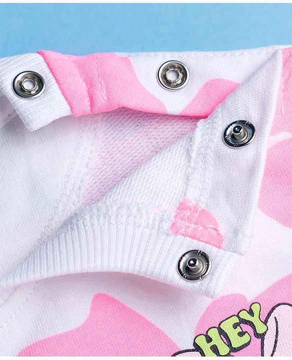 Babyhug Disney Terry Knit Full Sleeves T-Shirt & Track Pant with Minnie Mouse Graphic & Badge Detailing - White