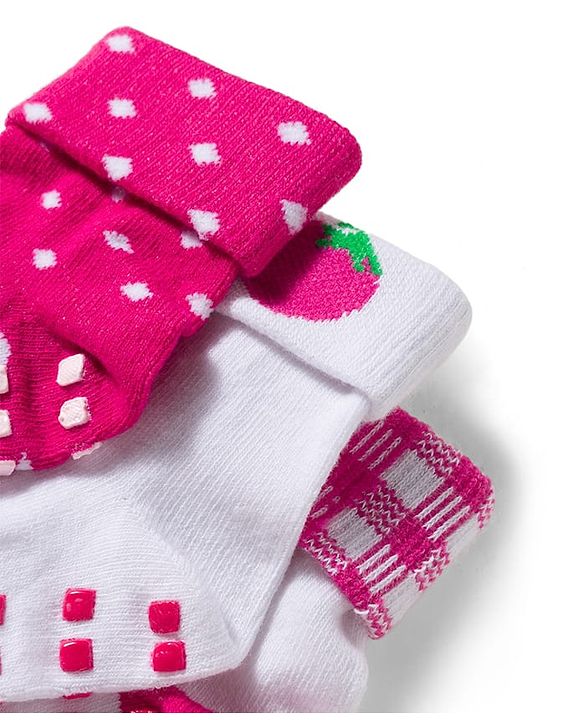 Cute Walk by Babyhug Non Terry Knit Ankle Length Anti Skid Anti Bacterial Socks With Polka Dot Design Pack Of 3 - Pink & White