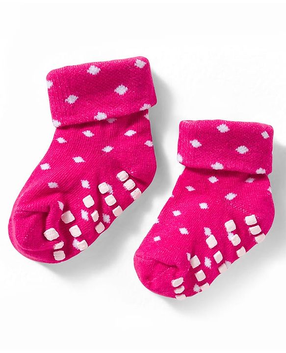 Cute Walk by Babyhug Non Terry Knit Ankle Length Anti Skid Anti Bacterial Socks With Polka Dot Design Pack Of 3 - Pink & White