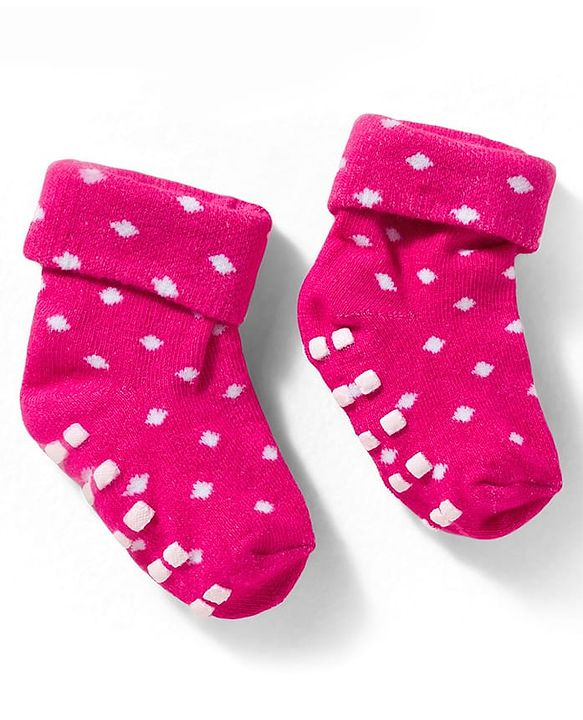 Cute Walk by Babyhug Non Terry Knit Ankle Length Anti Skid Anti Bacterial Socks With Polka Dot Design Pack Of 3 - Pink & White