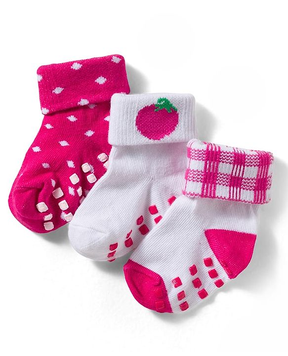 Cute Walk by Babyhug Non Terry Knit Ankle Length Anti Skid Anti Bacterial Socks With Polka Dot Design Pack Of 3 - Pink & White
