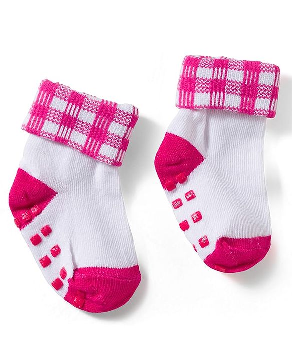 Cute Walk by Babyhug Non Terry Knit Ankle Length Anti Skid Anti Bacterial Socks With Polka Dot Design Pack Of 3 - Pink & White