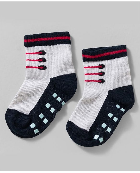 Cute Walk by Babyhug Non Terry Knit Ankle Length Anti Skid Anti Bacterial Socks With Design Pack Of 3 - Red White & Light Blue