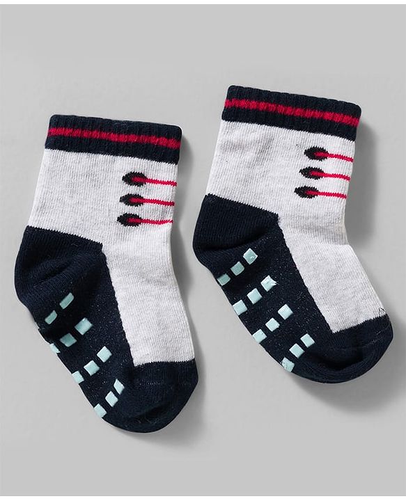 Cute Walk by Babyhug Non Terry Knit Ankle Length Anti Skid Anti Bacterial Socks With Design Pack Of 3 - Red White & Light Blue